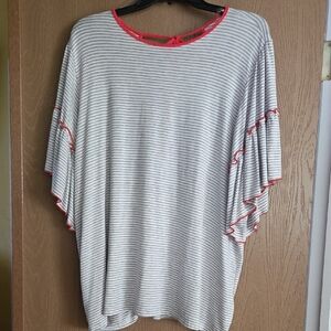 Haptics Striped Gray and Pink Women's Blouse
